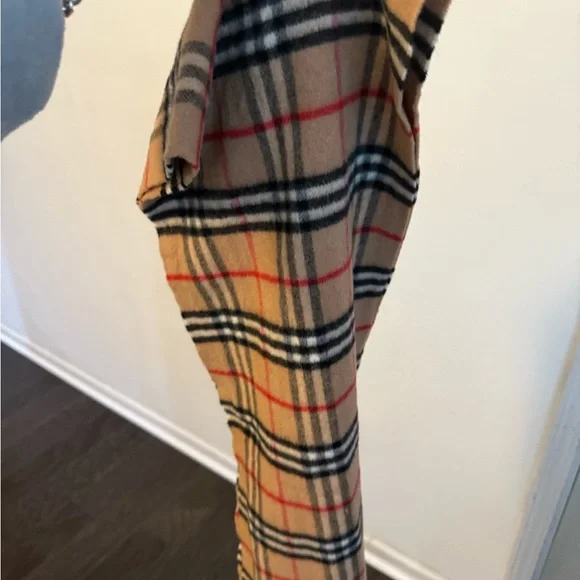 Burberry Cashmere Scarf in Tan, Black, and Red Plaid